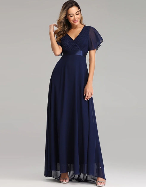 Elegant V-Neck Chiffon Formal Evening Gown